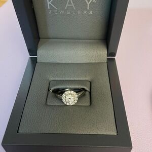 Tolkowsky 14k White Gold Size‎ 7 Diamond Halo Engagement Wedding Ring Elegant